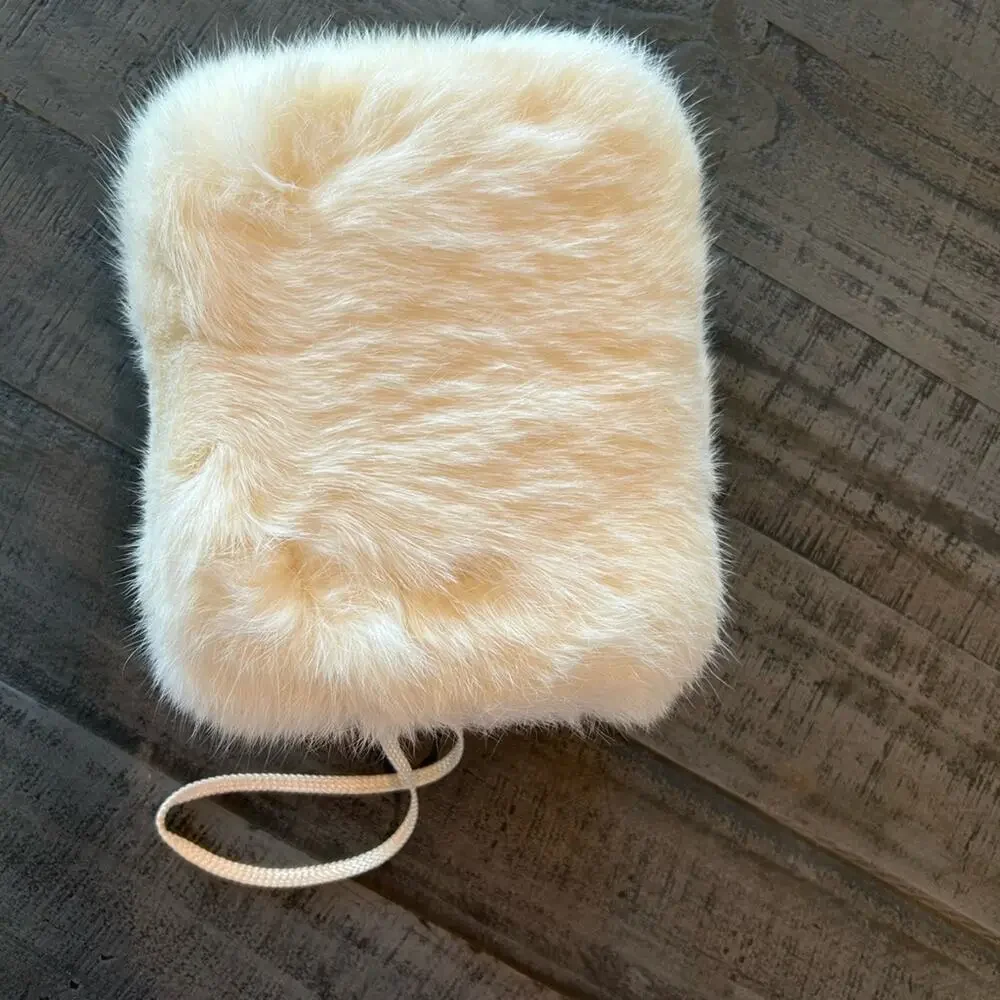 Vintage 1950s Genuine White Rabbit Fur Hand Muff Winter Warmer